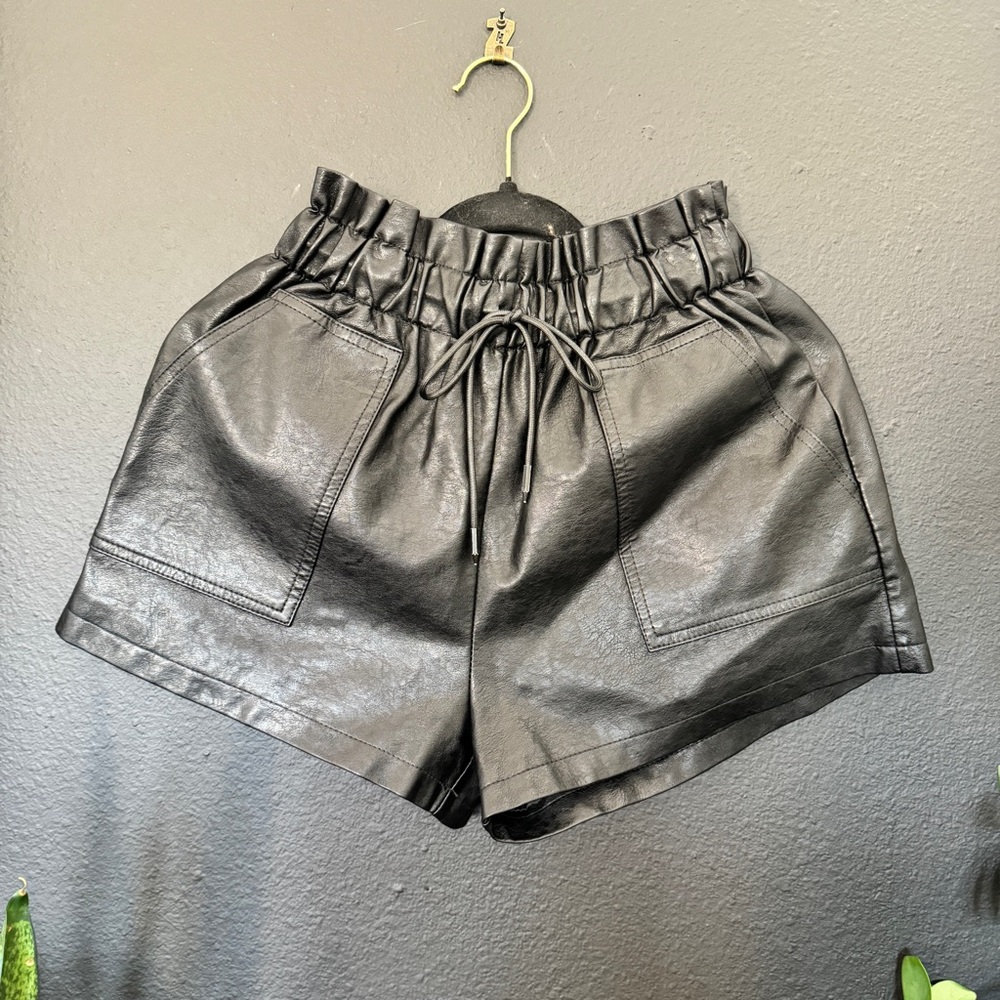 Black Leather Women Shorts